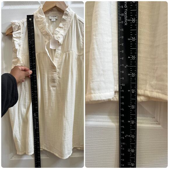 J Crew Factory New Cotton Ivory Gauze Ruffle Trim Sleeveless Top Medium - Picture 11 of 14